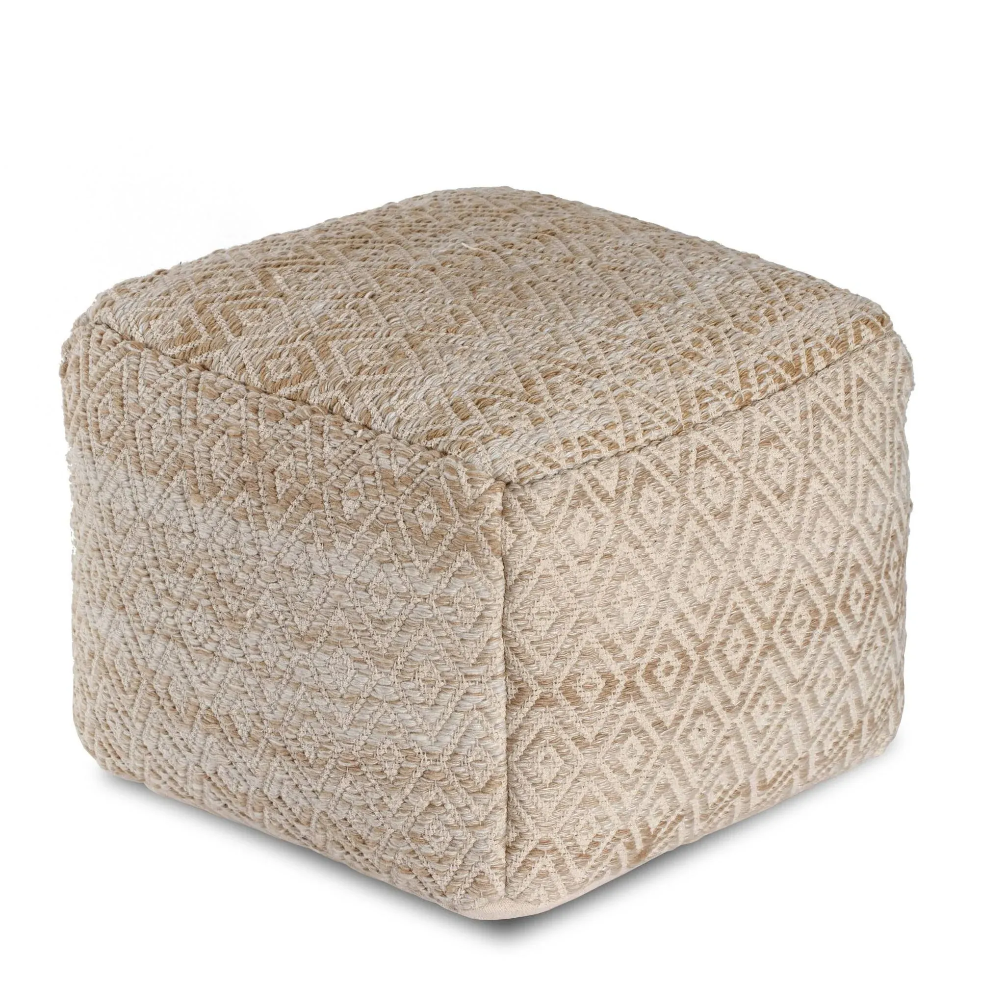 Anji Mountain Pouf 22&#034;x22&#034;x17&#034; Cherokee Tawny Brown Beige Bohemian Rectangle