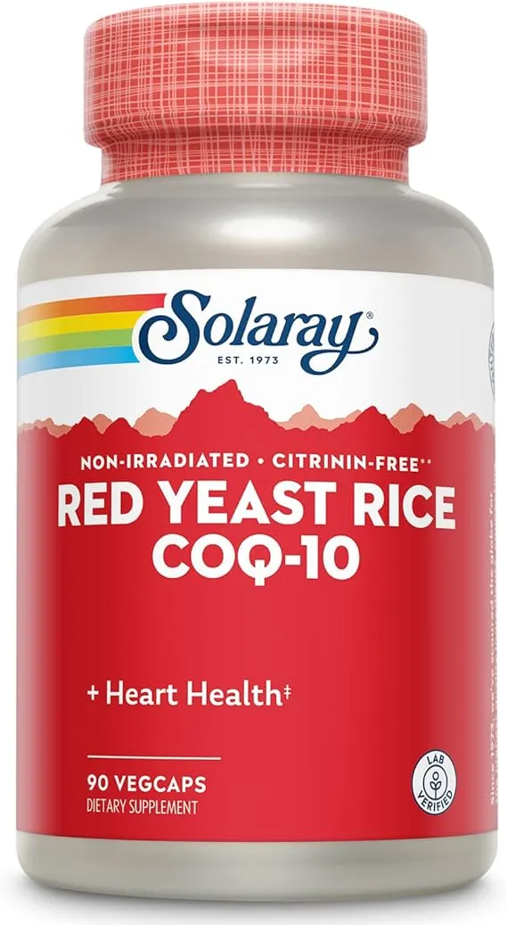 SOLARAY Red Yeast Rice with CoQ10 and Niacin (Vitamin B3) - Non-Irradiated Red Yeast Rice Plus CoEnzyme Q10 - Citrinin Free - 60-Day Guarantee, Lab Verified, 90 Servings, 90 VegCaps