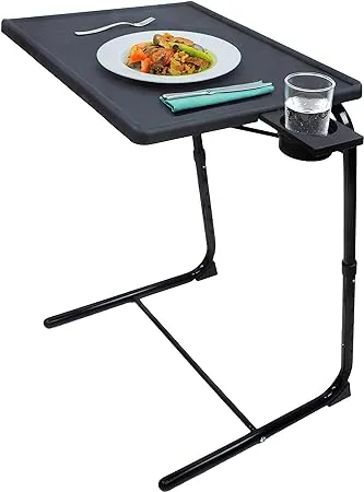 5 STAR SUPER DEALS Portable Foldable TV Tray Table Deluxe - Laptop, Eating, Drawing Tray Table Stand with Adjustable Tray with Sliding Adjustable Cup Holder (Black)