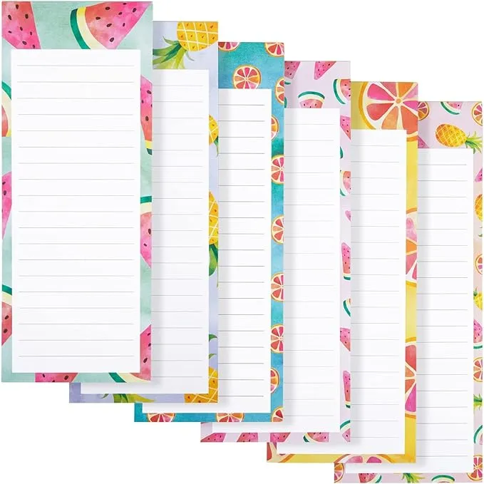 Magnetic Fridge Notepads for to-Do Lists, Memos, Fruit Design (6 Pack, 60 Sheets