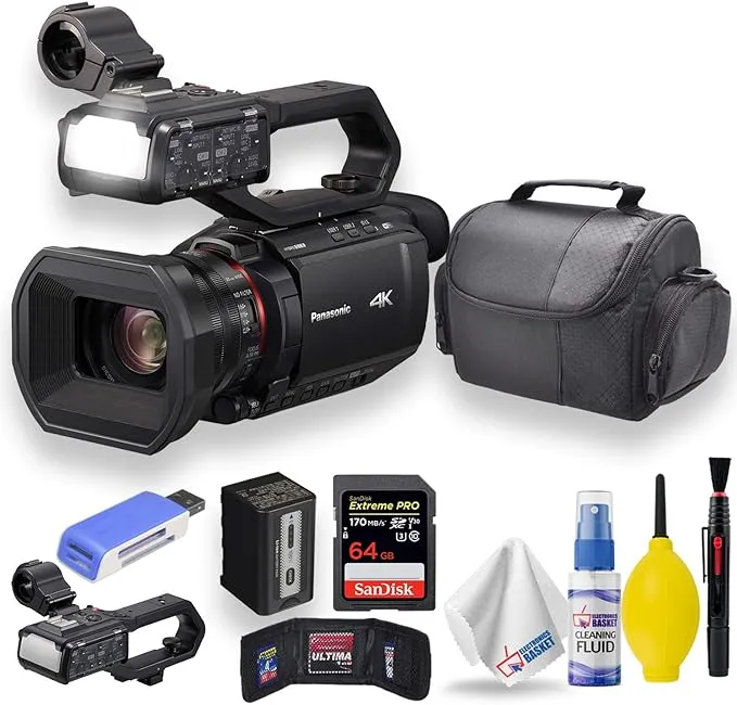 Panasonic HC-X2000 UHD 4K 3G-SDI/HDMI Pro Camcorder with 24x Zoom W/Soft Case + Sandisk Extreme Pro 64GB Card + Clean and Care Set + More - Starter Bundle