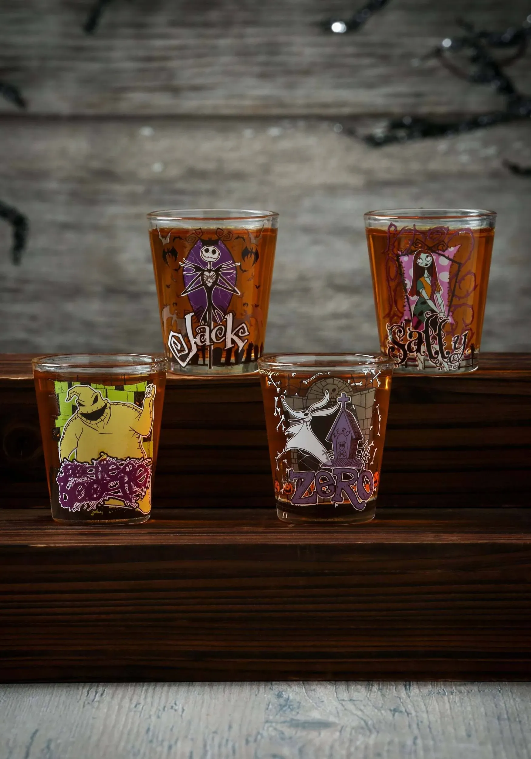 NIGHTMARE BEFORE CHRISTMAS JACK &amp; SALLY 4 PIECE SHOT GLASS SET