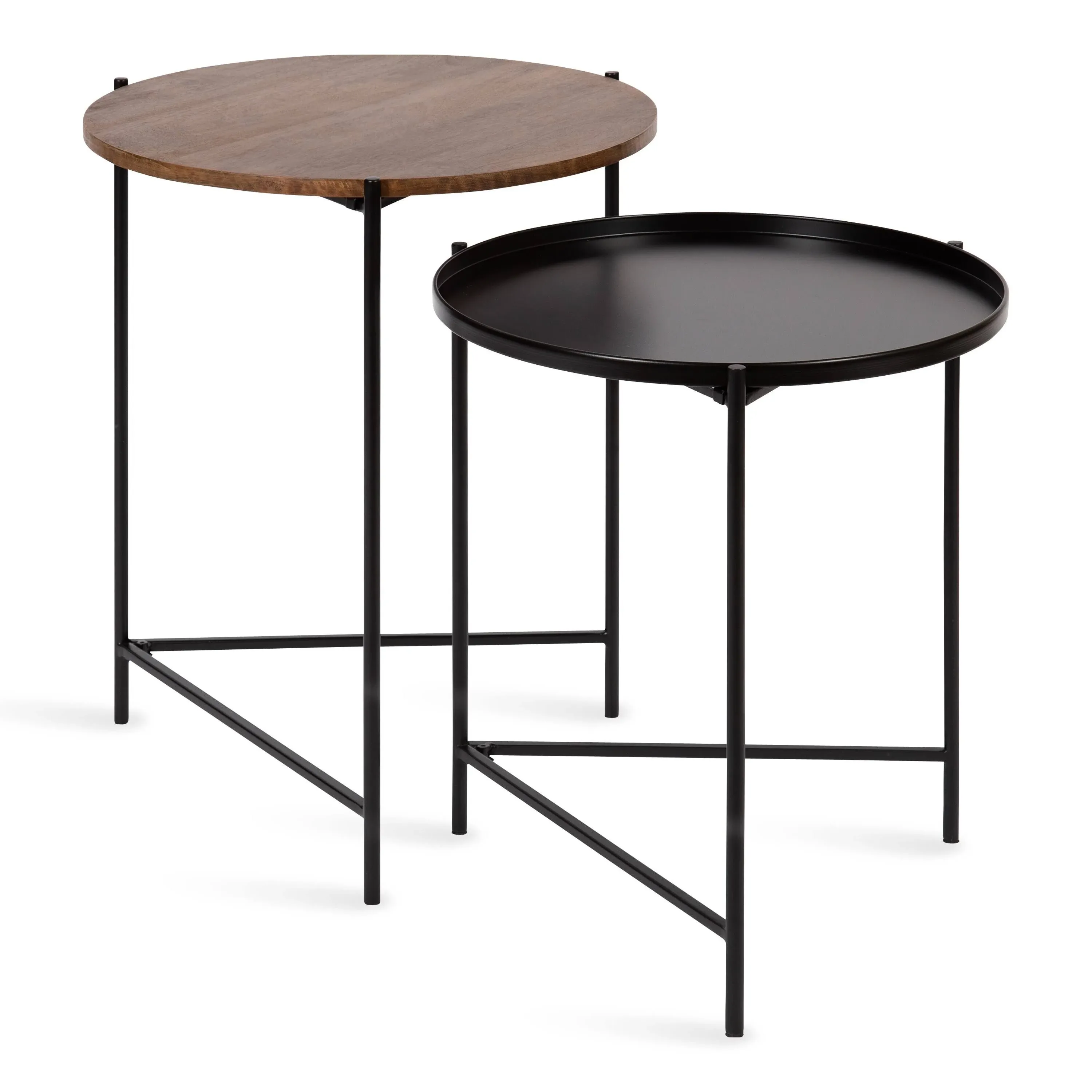 Kate and Laurel Ulani Modern Nesting Side Table, Set of 2, Natural Wood and Black, Sophisticated End Tables for Storage and Display