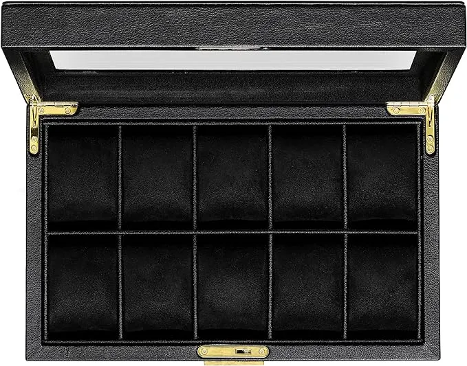 Rothwell 10 Slot Leather Watch Box - Luxury Watch Case Display Jewelry Organizer ...