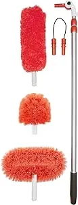 OXO Good Grips 3-in-1 Extendable Microfiber Long Reach Duster with Interchangeable Heads, 8 ft, Orange