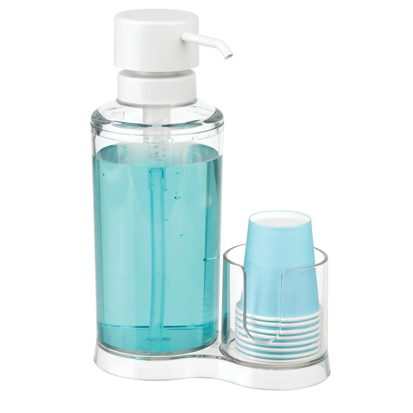 Plastic Mouthwash Dispenser and Cup Holder, 25.8 oz. by mDesign