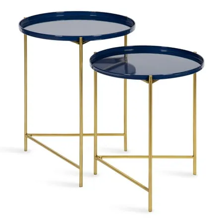 Kate and Laurel Ulani Nesting Tables (Set of 2) - 2 Piece - Navy Blue/Gold