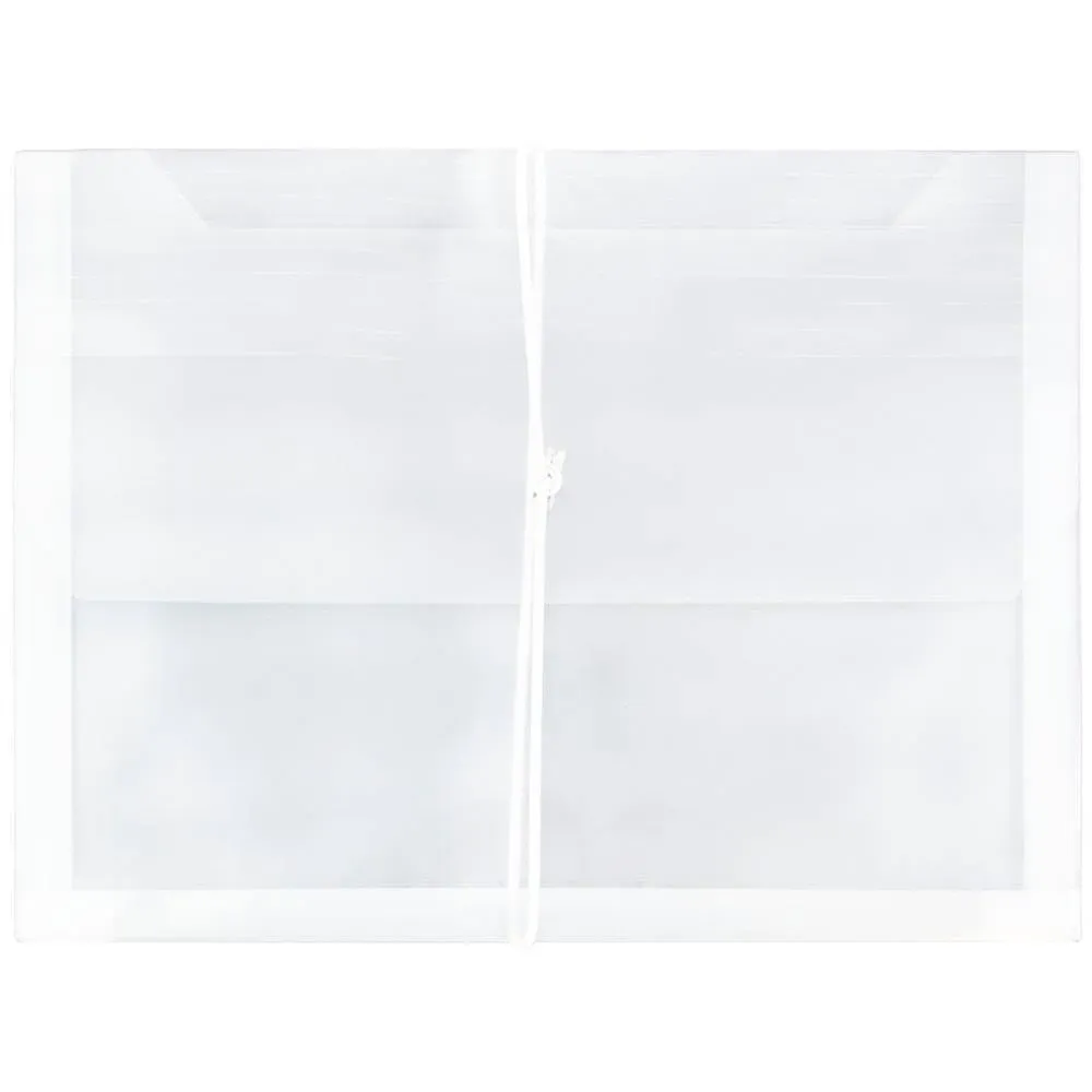 "JAM Paper 9 3/4'' x 13'' 12pk Plastic Envelopes with 2 5/8"" Expansion, Elastic Closure, Letter Booklet - Clear"