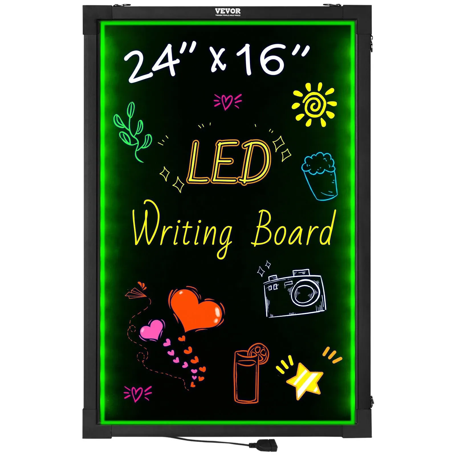 VEVOR LED Message Writing Board, 16&#034;x12&#034; Illuminated Erasable Lighted Chalkboard