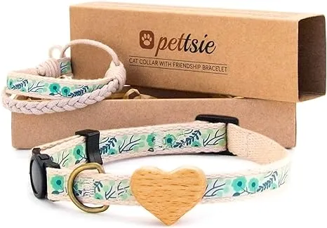 Pettsie Heart Cotton Breakaway Cat Collar with Friendship Bracelet