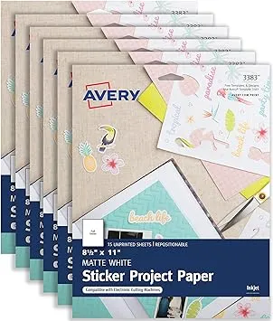 Avery Sticker Project Paper for Inkjet Printers - Letter - 8 1/2" x 11" - Matte - 6 / Carton - FSC Mix - Repositionable, Acid-free, Lignin-free, Print