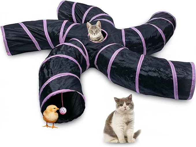 EGETOTA Cat Tunnel for Indoor Cats Large with Play Ball S-Shape 5 Way Collapsible ...