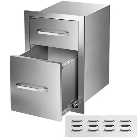 VEVOR Outdoor Kitchen Drawers 13 Wx20.5 Hx21 D Flush Mount Double Access BBQ Drawers with Stainless Steel Handle BBQ Island Drawers for Outdoor Kitchens or BBQ Island Patio Grill Station