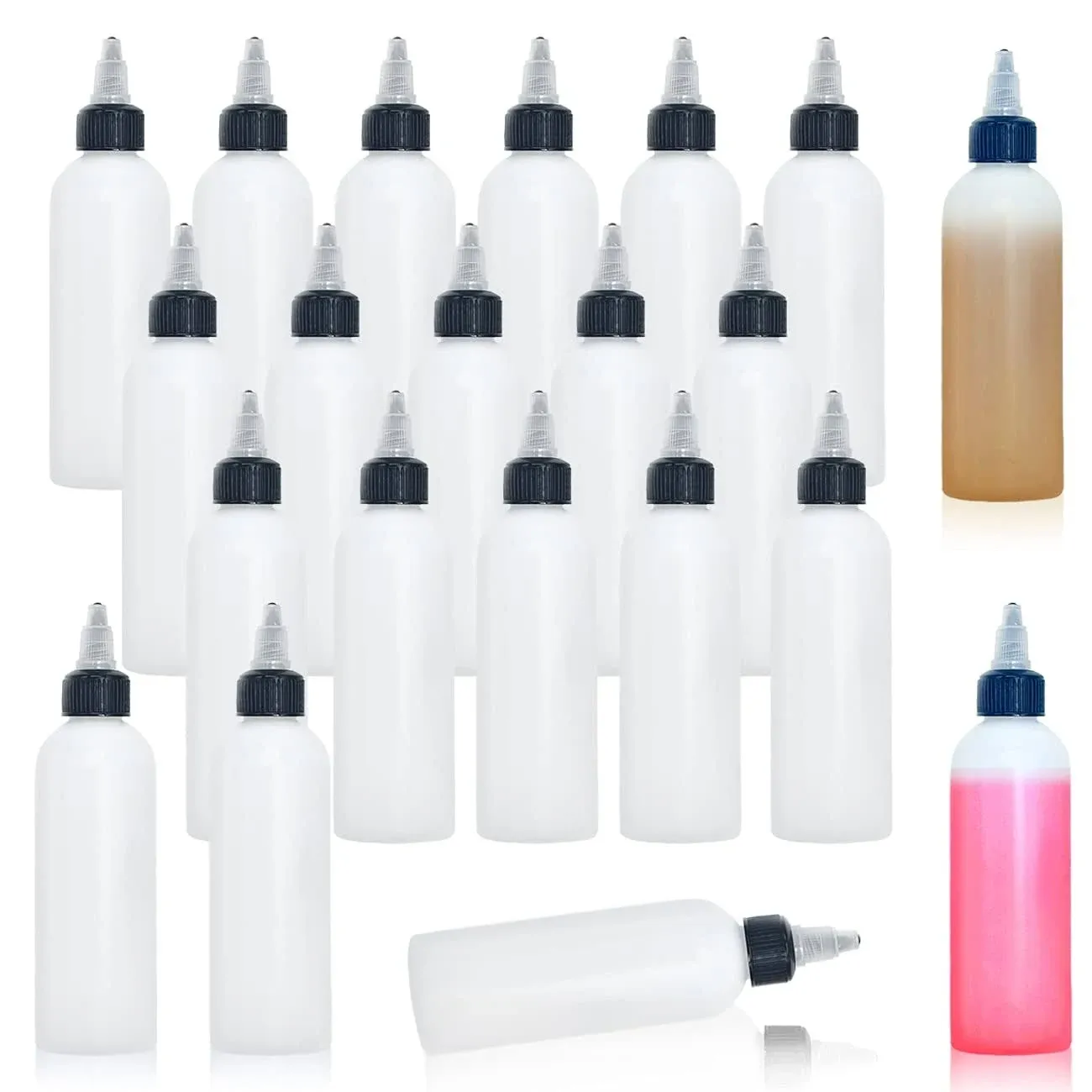 20 Pack Empty Squeeze Bottles,4oz Plastic Dispensing Bottles,Boston Round LDPE Bottles for Decorating,Arts and Crafts,Condiments