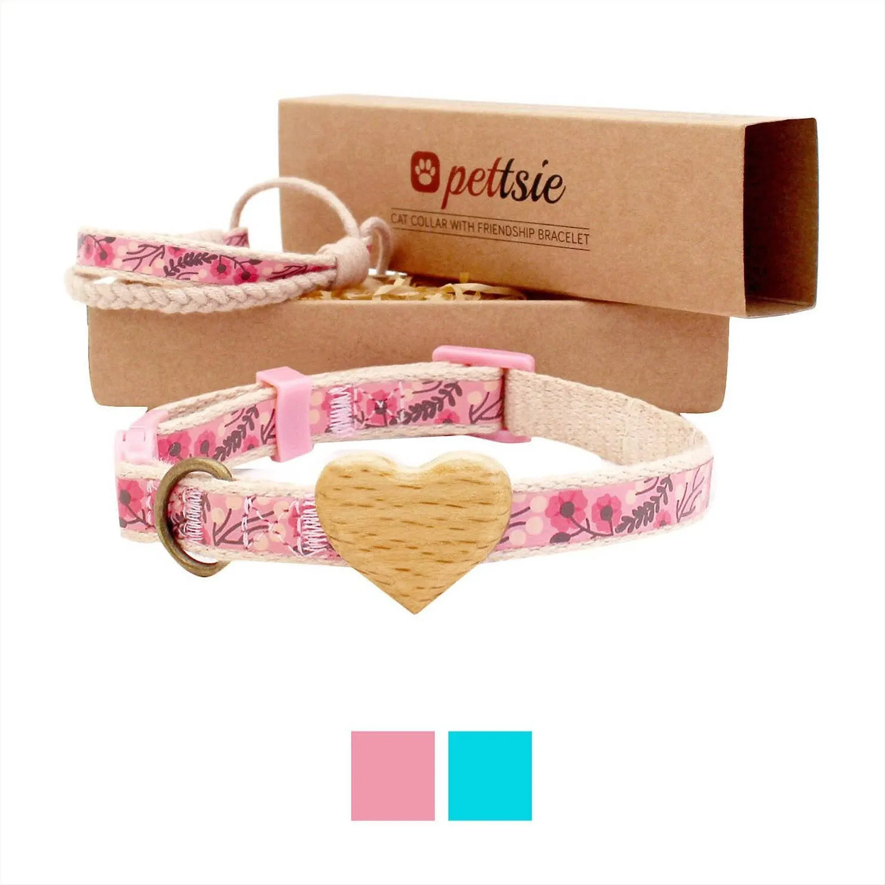 Pettsie Heart Cat Collar with Friendship Bracelet, Pink