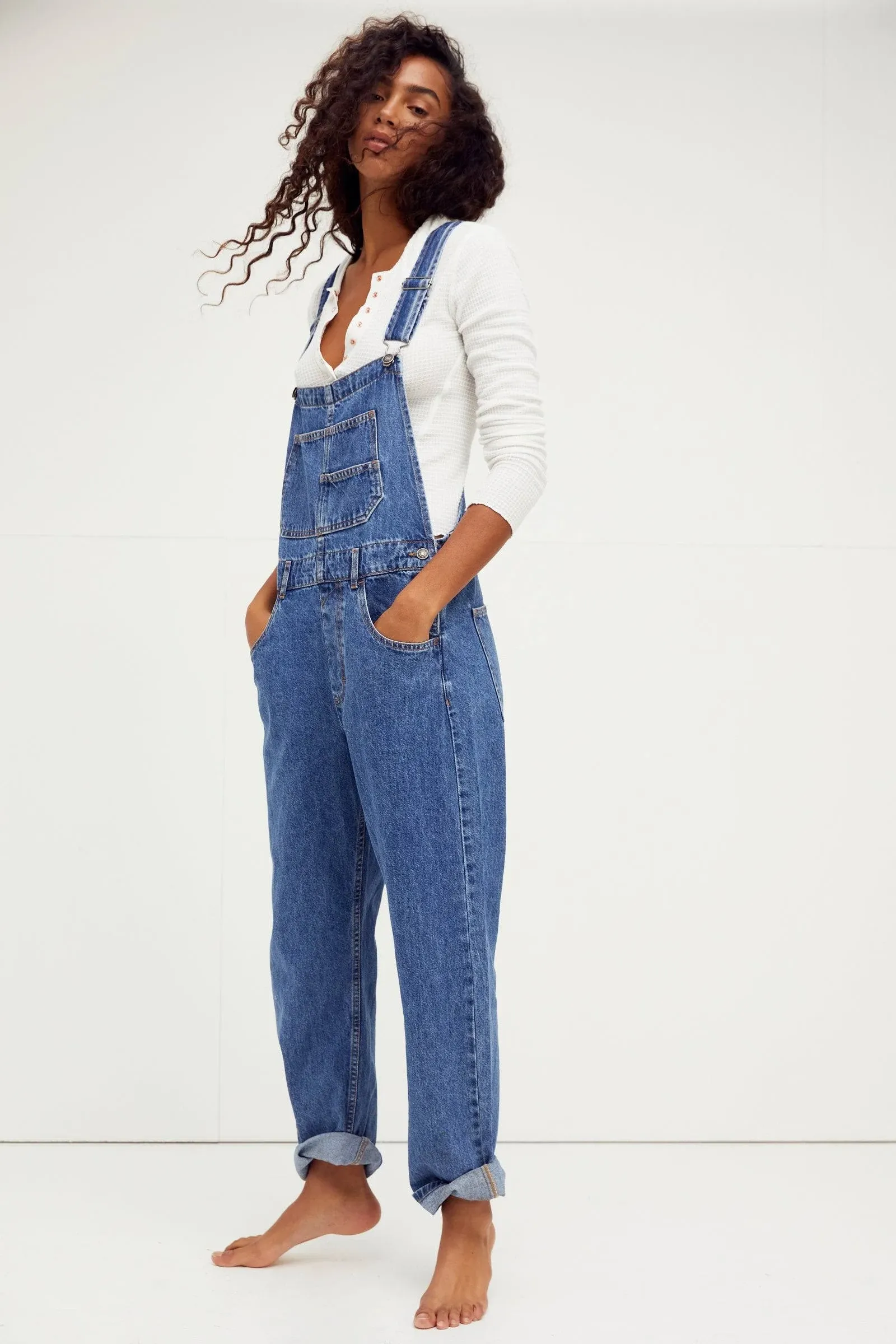 Free People Women's Denim Ziggy Overalls