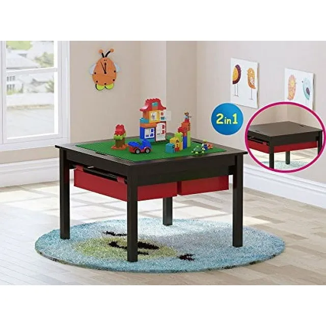 Utex 2 in 1 Kids Construction Play Table with Storage Drawers and Built in Plate