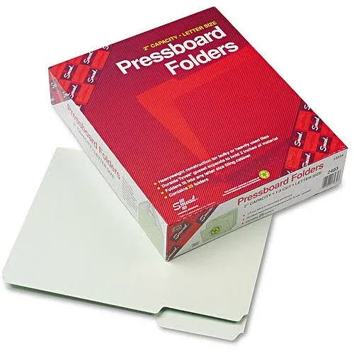 Smead Expanding Recycled Heavy Pressboard Folders, 1/3-Cut Tabs: Assorted, Letter Size, 2&quot; Expansion, Gray-Green, 25/Box 