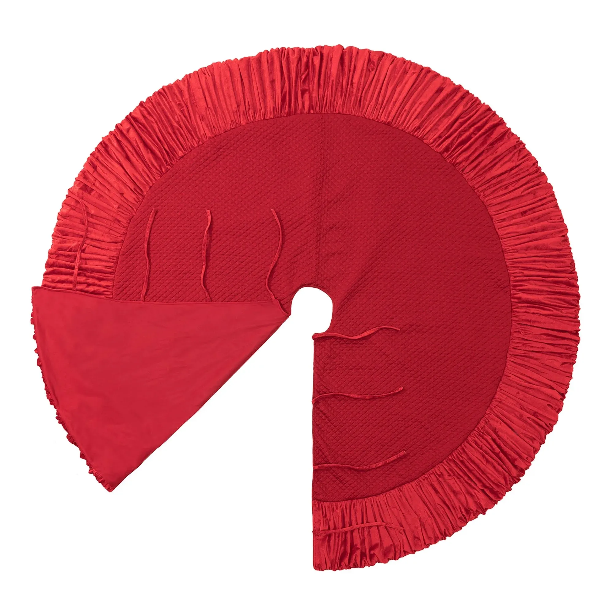 Glitzhome 60"D Oversized Deluxe Red Velvet Ruffled Christmas Tree Skirt