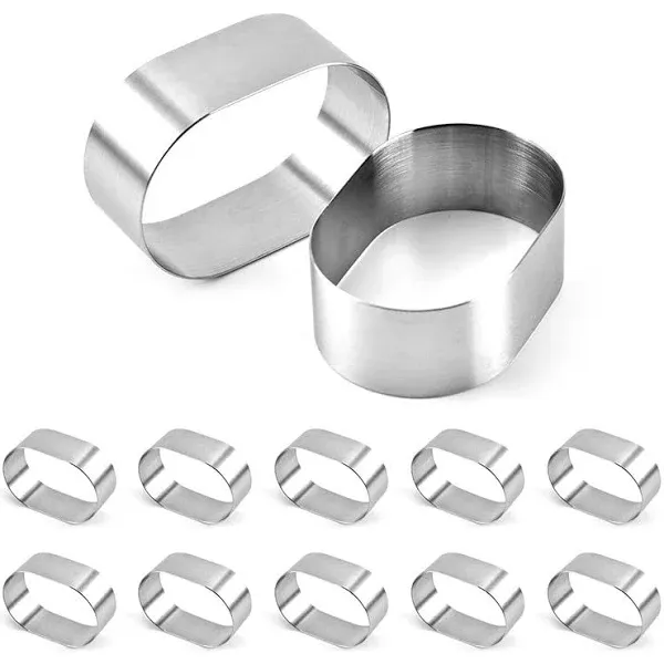 Set of 12-Round Cake Ring Stainless Steel Mini Long Oval Mousse Ring Cake Mold ...