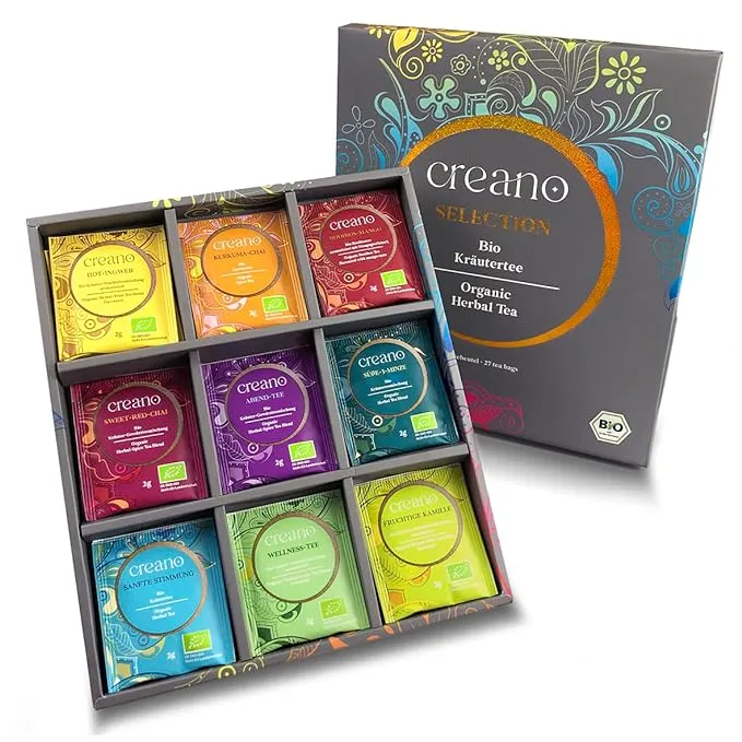 Creano Organic Herbal Tea Sampler Gift Set - Tea Gift Box - 27 Organic Tea Bags in 9 Different Varieties 54 g