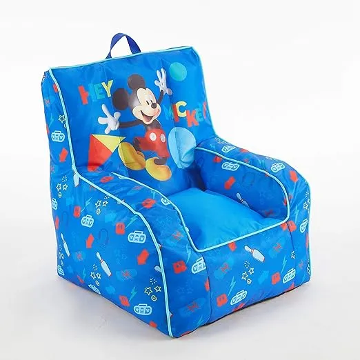 Idea Nuova Disney Mickey Mouse Kids Nylon Bean Bag Chair with Piping & Top Carry Handle, Large