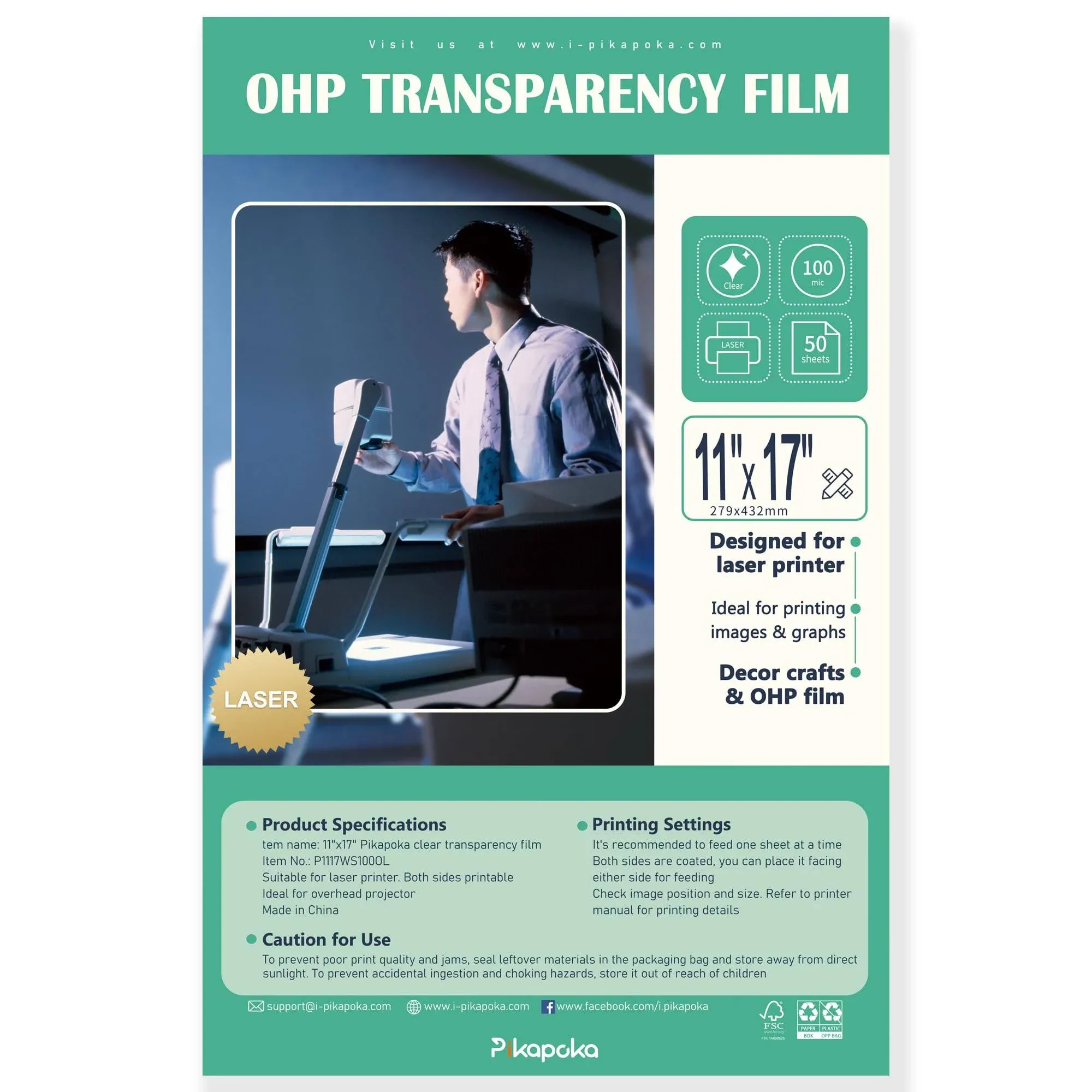 11x17 Transparency Film OHP, Clear Transparent Overhead Projector Film, 50 Sheets ...