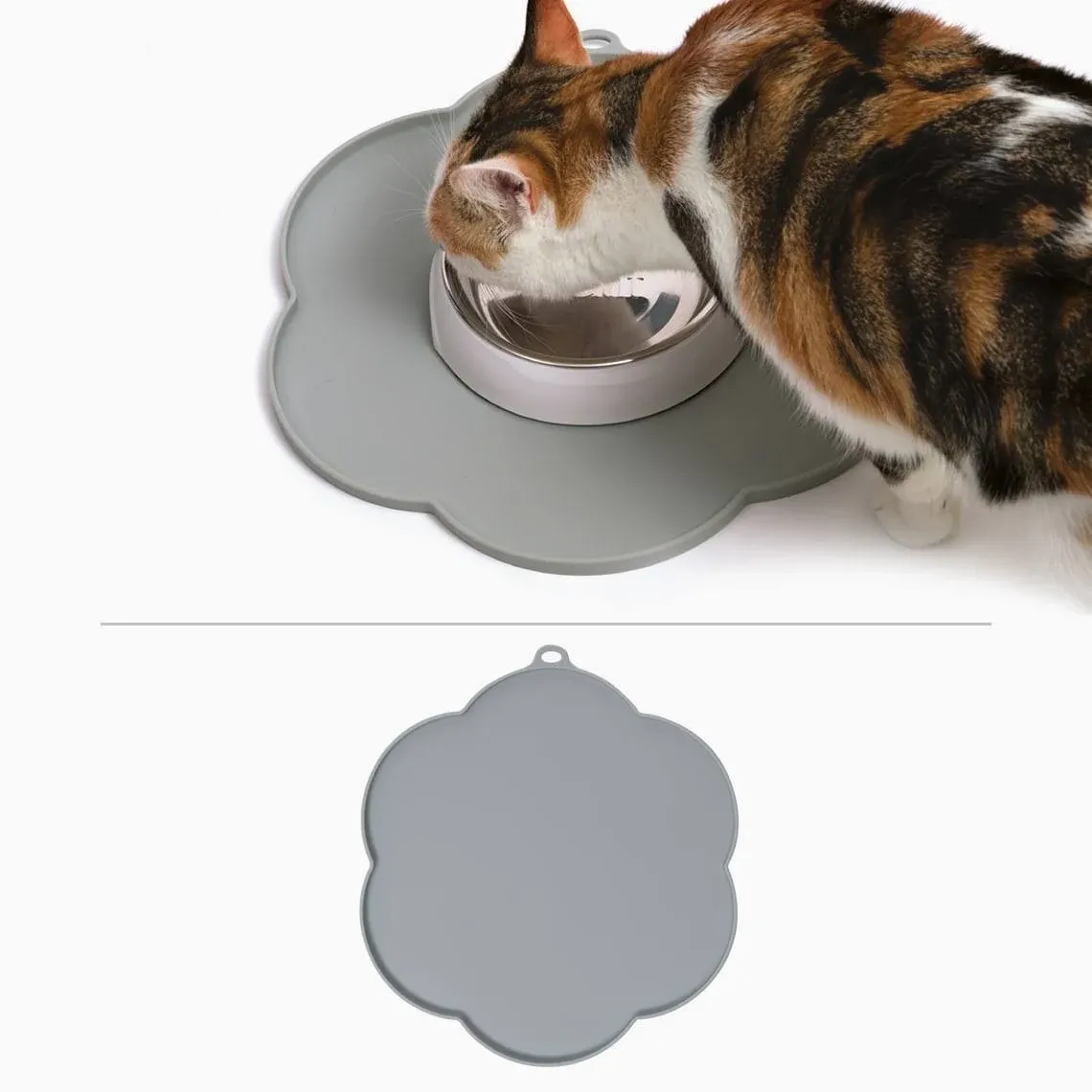 Catit Flower Shape Cat Placemat, Gray, diameter 11.8in