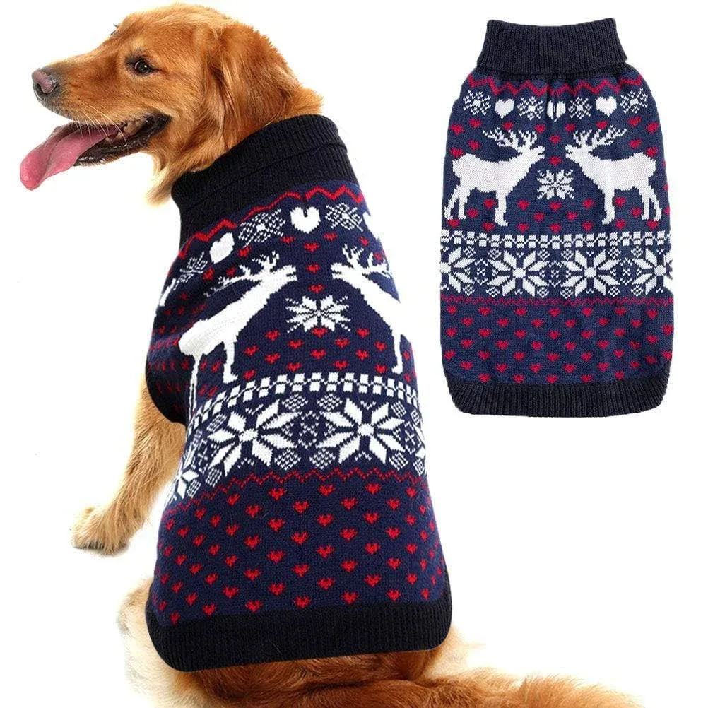 SCENEREAL Dog Sweater for Medium Size Dog Girls Boys with Hat, Turtleneck Pullover Winter Dog Clothes, Christmas Dog Outfits, Pet Sweatshirt Apparel Knitwear,Frenchie, Beagle, Boston Terrier M