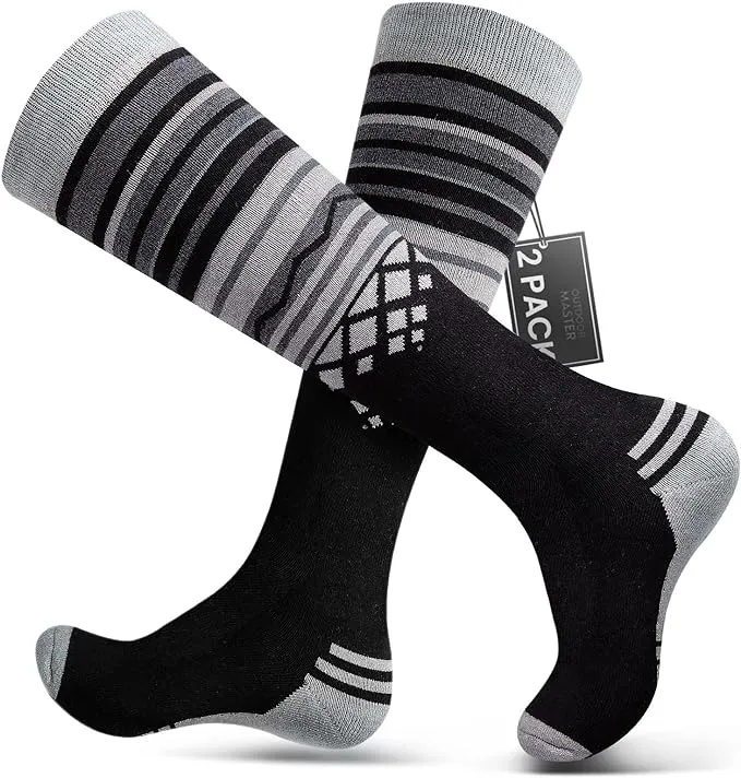 OutdoorMaster Adult Ski Socks Merino Wool, Over The Calf Non-Slip Cuff Snowboard socks for Men & Women