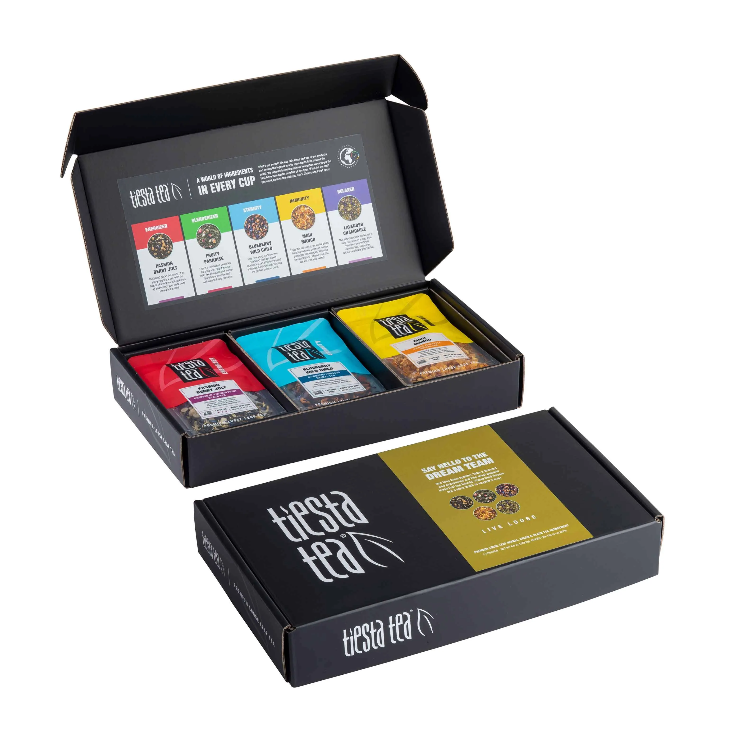 Tiesta Tea - Tiesta's Top Loose Leaf Tea Gift Box | High to Non Caffeinated Tea Variety Pack | Make Hot & Iced Tea | 5 Pouches of Assorted Tea