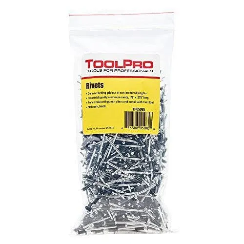 Toolpro Pop Rivets for Ceilings, Black, 1/8" (500 Pack)