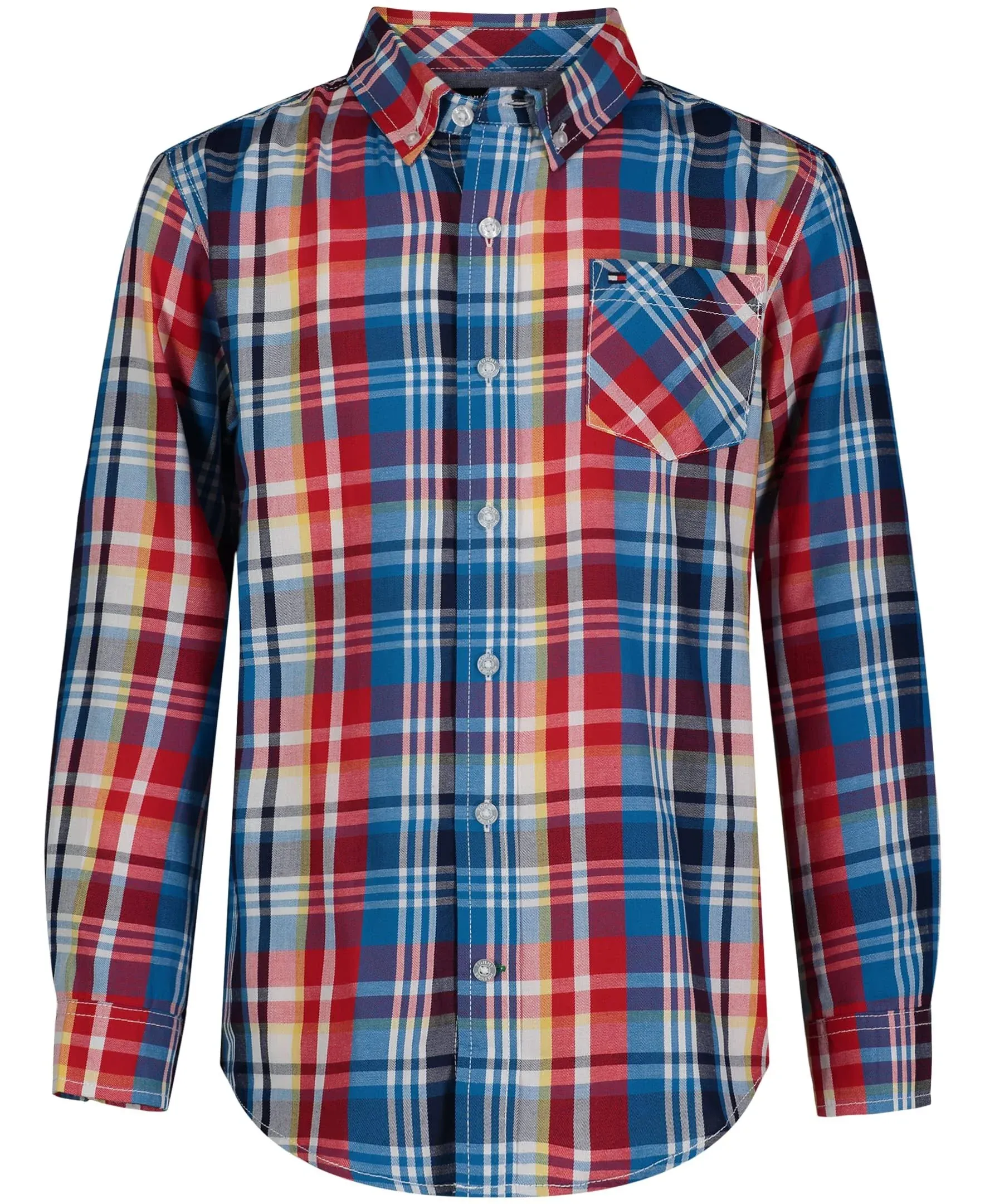 Tommy Hilfiger Big Boys Long Sleeve Iconic Plaid Shirt - Cerulean Aqua