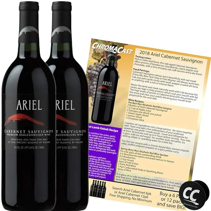 Ariel Cabernet Non-Alcoholic Red Wine Experience Bundle with Pop Socket, Seasonal Wine Pairings & Recipes, 2 Pack