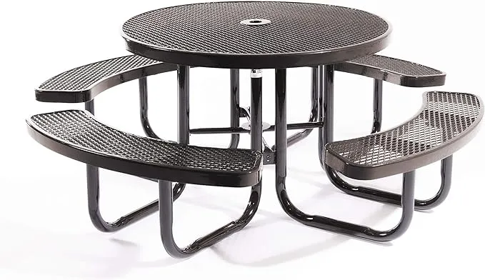 COATED OUTDOOR FURNITURE TRD-BLK Top Round Portable Picnic Table, 46-inch, Black