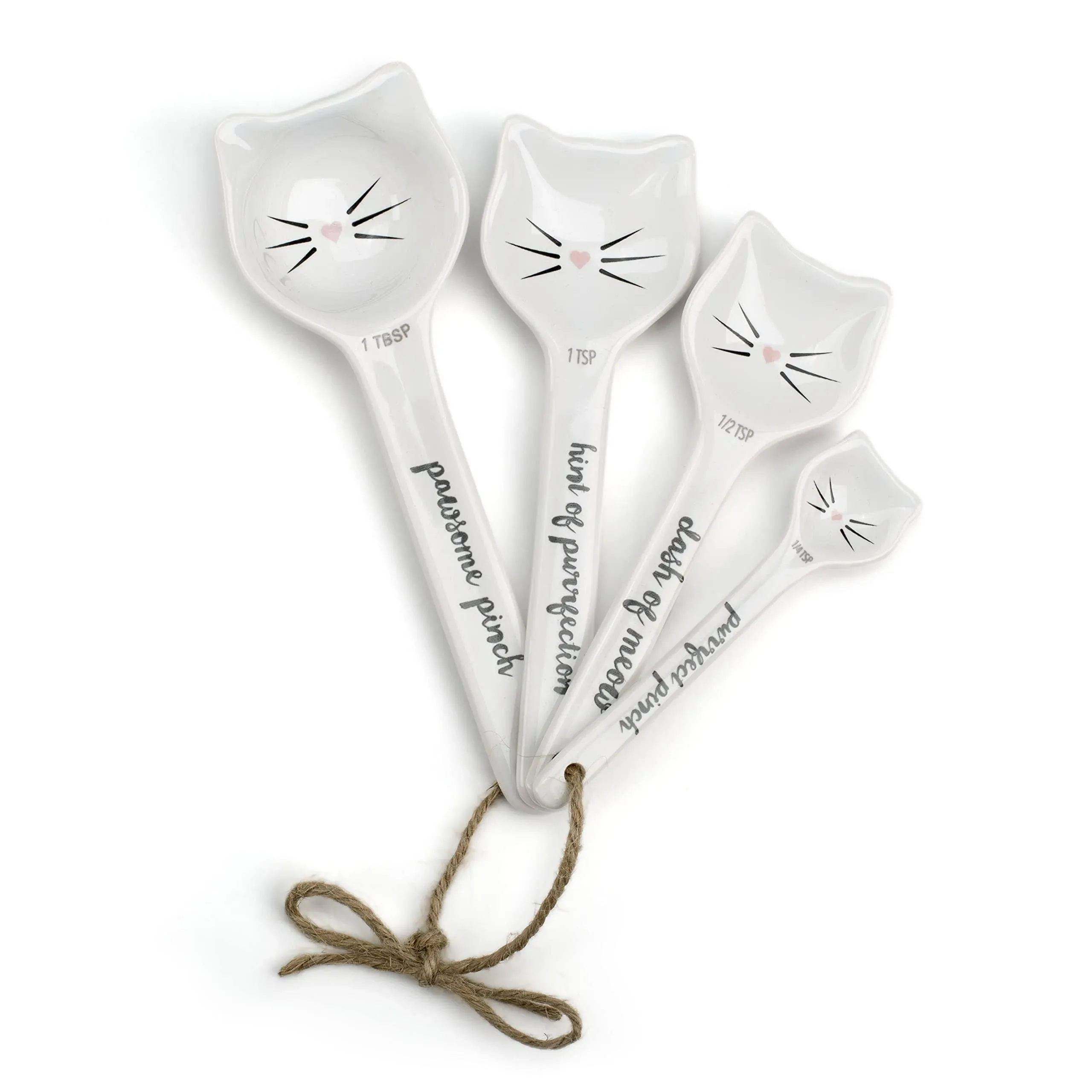  Ceramic Measuring Spoons Set - Adorable Cat Shaped Stackable Spoons with Hand 