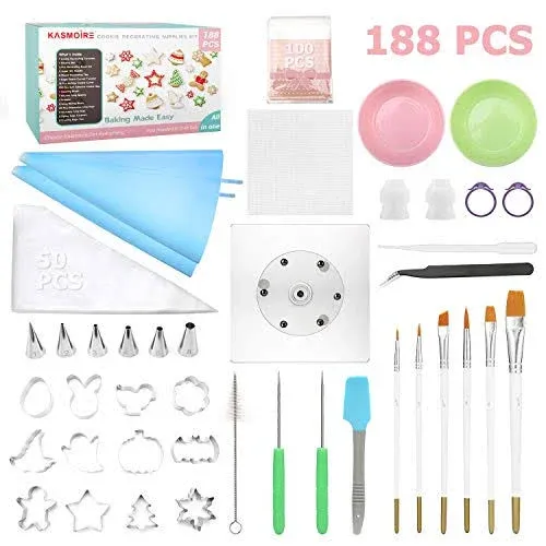 Kasmoire 188pcs Cookie Decorating Supplies Kit(ALL-IN-ONE),with 12pcs Holiday ...