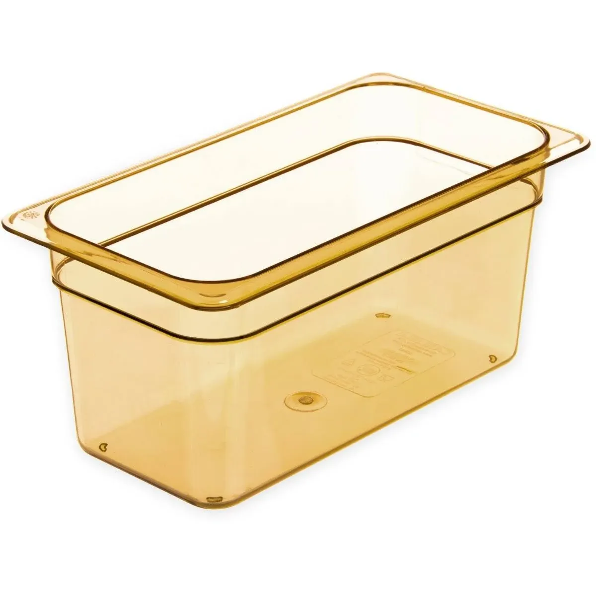 StorPlus(TM) High Heat Hot Food Pan, 1/3e, 5.7 qt. capacity, 6in. deep, easy-lift notch, heat-resistant to 380deg.F, stackable, break/stain-resistant, capacity indicators, dishwasher/microwave safe, polyether sulfone, amber, BPA free, NSF, Made in USA