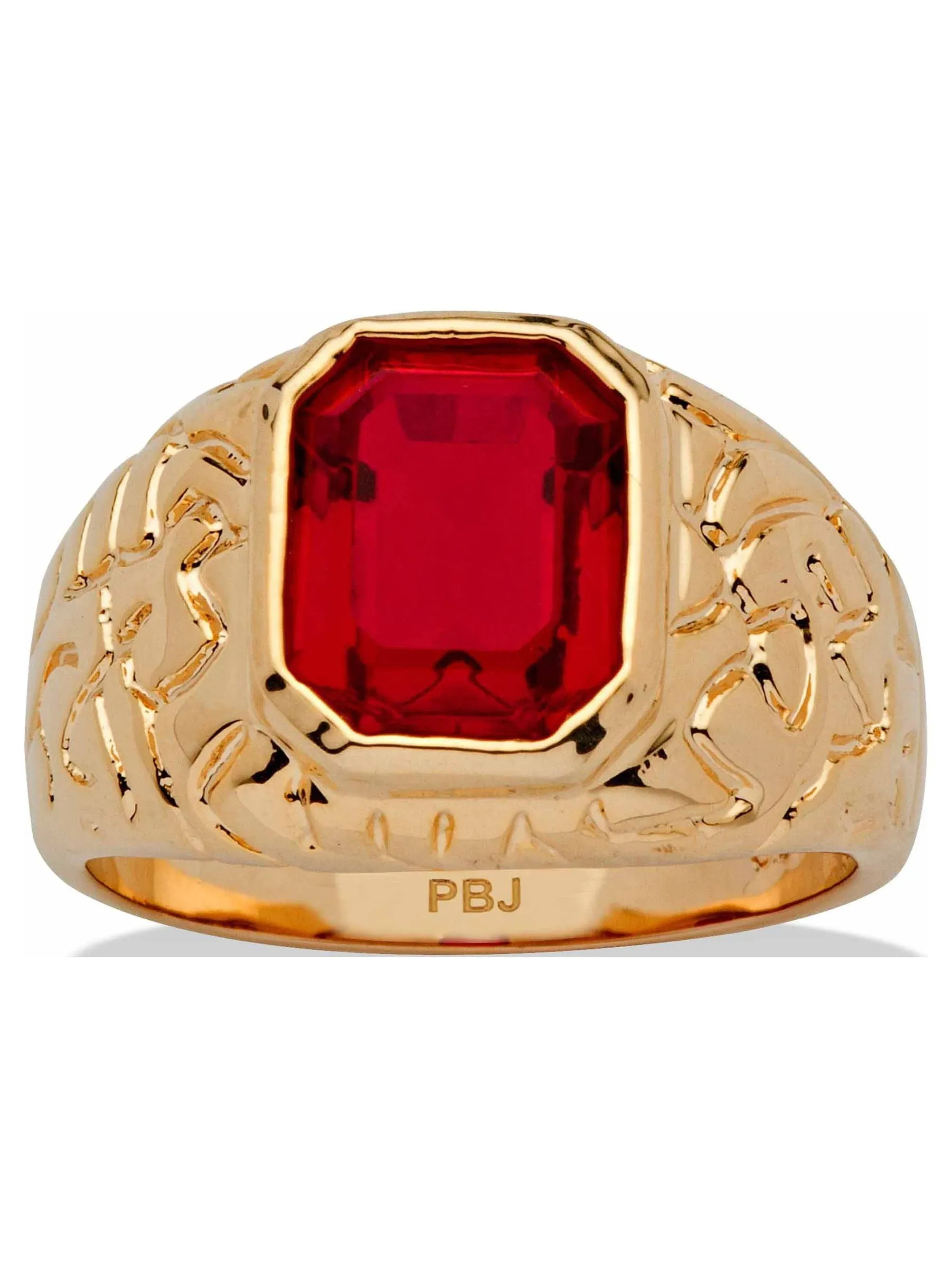 PalmBeach Jewelry Men's Emerald-Cut Simulated Ruby Nugget-Style Ring 2.75 TCW 14K ...