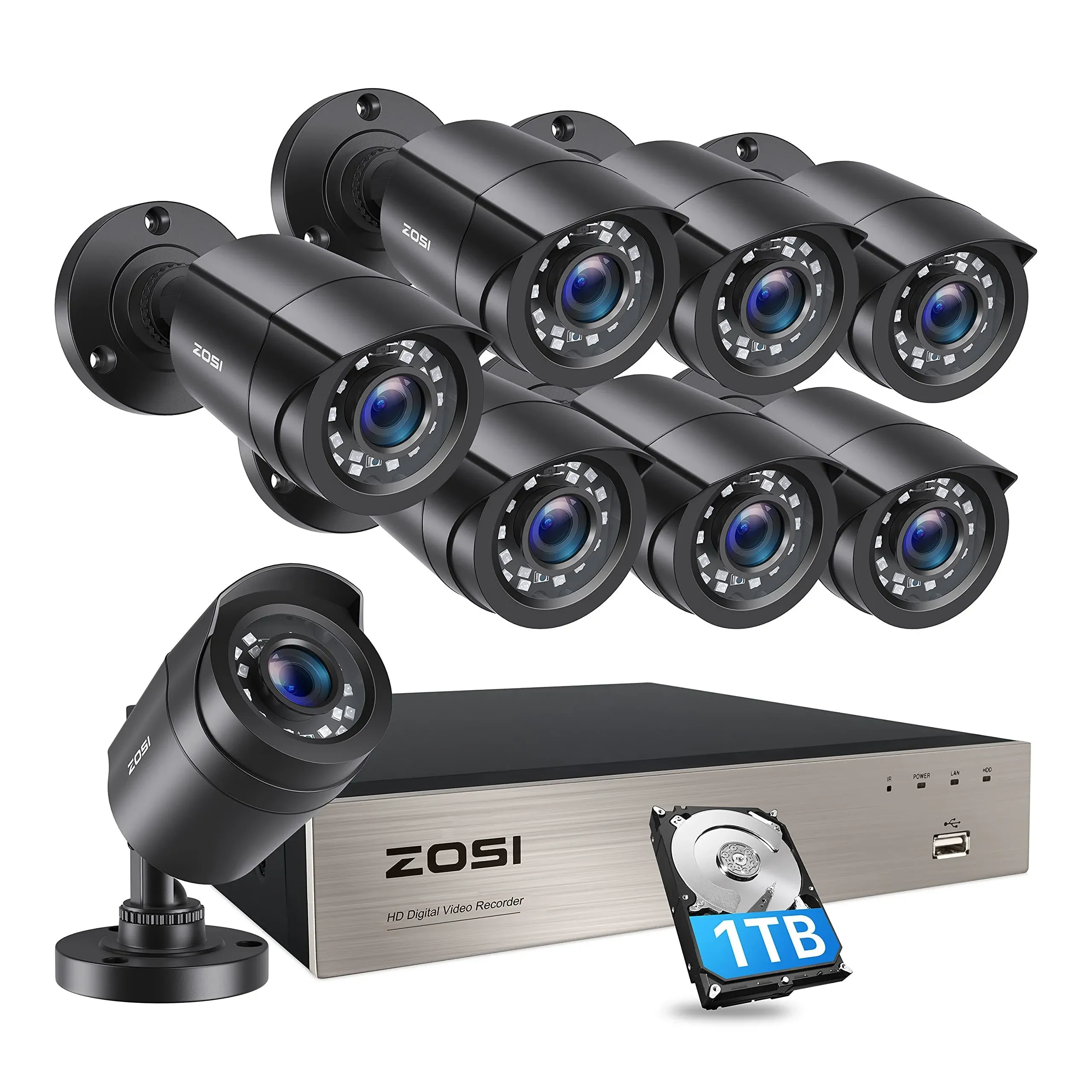 ZOSI 8CH 1080P Security Camera System Outdoor with 1TB Hard Drive H.265