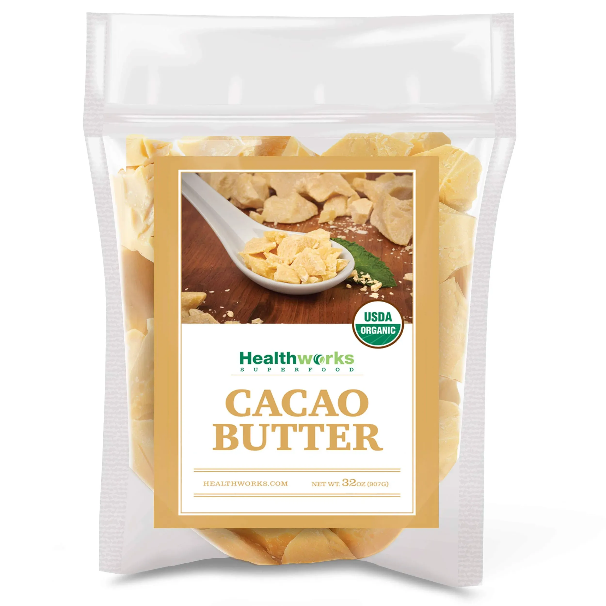 Healthworks Cacao Butter, Organic Unrefined Non-Deodorized, 2lb 2 Pound