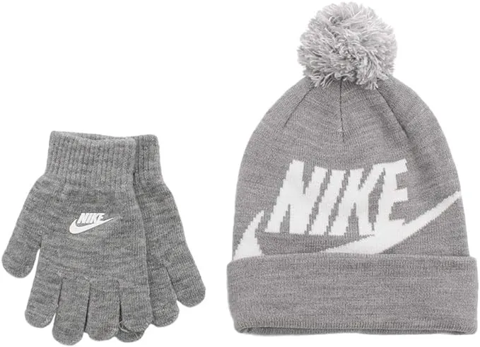 Nike Youth Swoosh Pom Beanie & Gloves Set