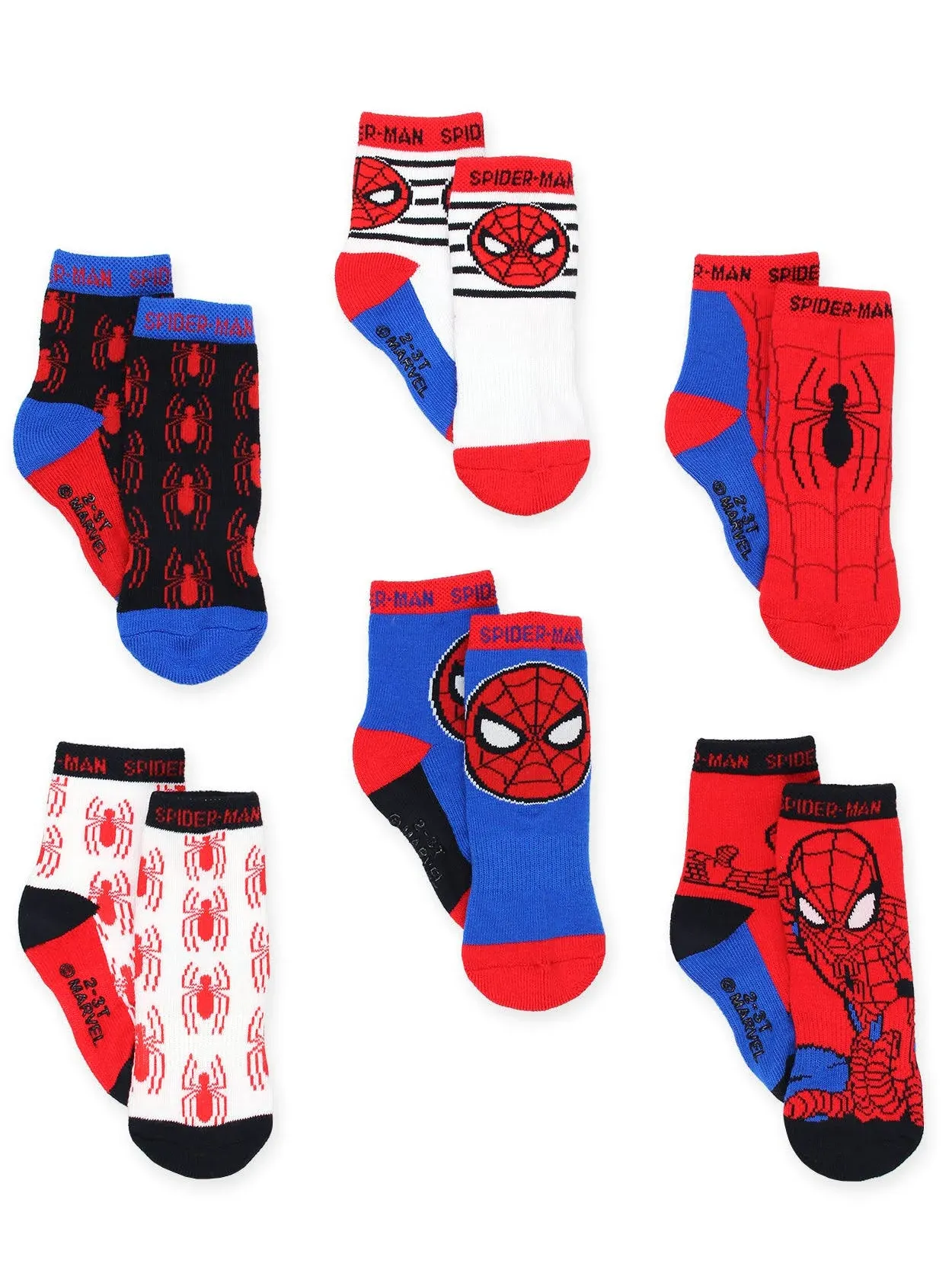 6ct Super Hero Adventures Spider-Man Baby Toddler Boys 6 Pack Socks with Grippers ...