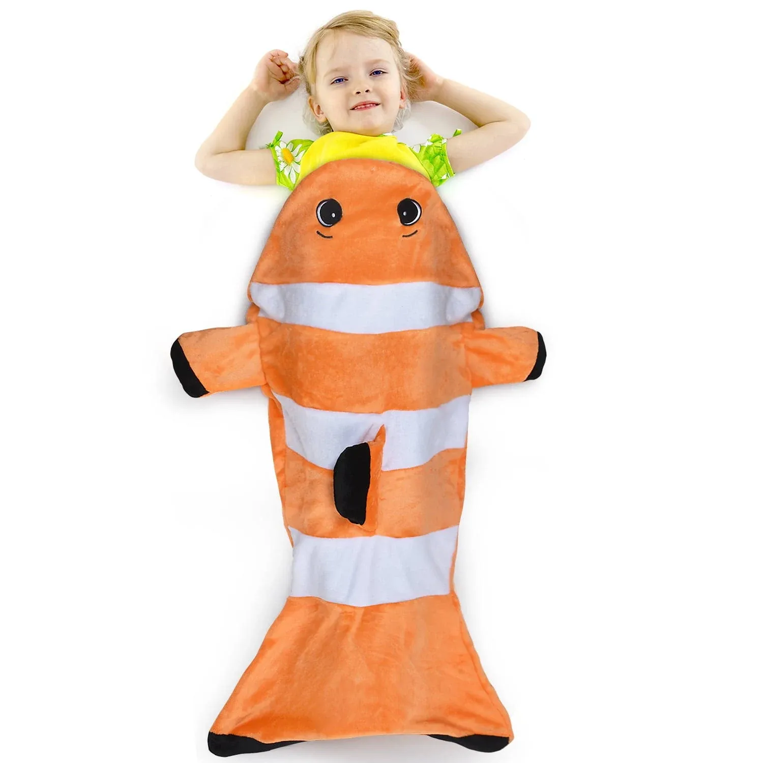 Clown Fish Tail Blanket Snuggie Cozy Polyester Adorable Sleeping Bag for Kids