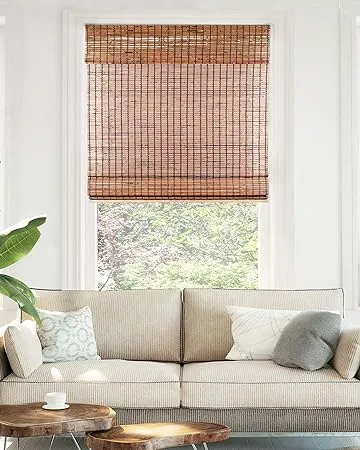 Beaver Cordless Light Filtering Natural Woven Bamboo Roman Shade 35&#034; W x 64&#034; L