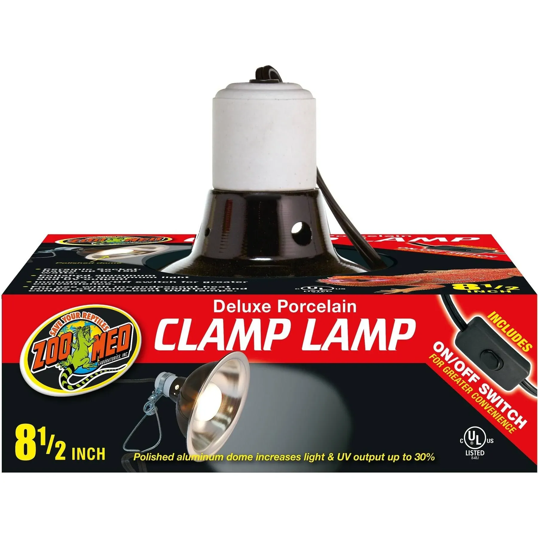 Zoo Med Deluxe Porcelain Clamp Lamp for Reptiles 8.5&#034;, 150 Watts