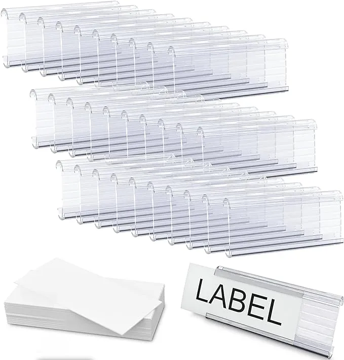 Wire Plastic Shelf Label Holders, Plastic Rack Label Clip Holder for Home, Office Compatible with Metro 1-1/4 inch Shelves, 30pcs (Label Paper Included) (3 Inch)