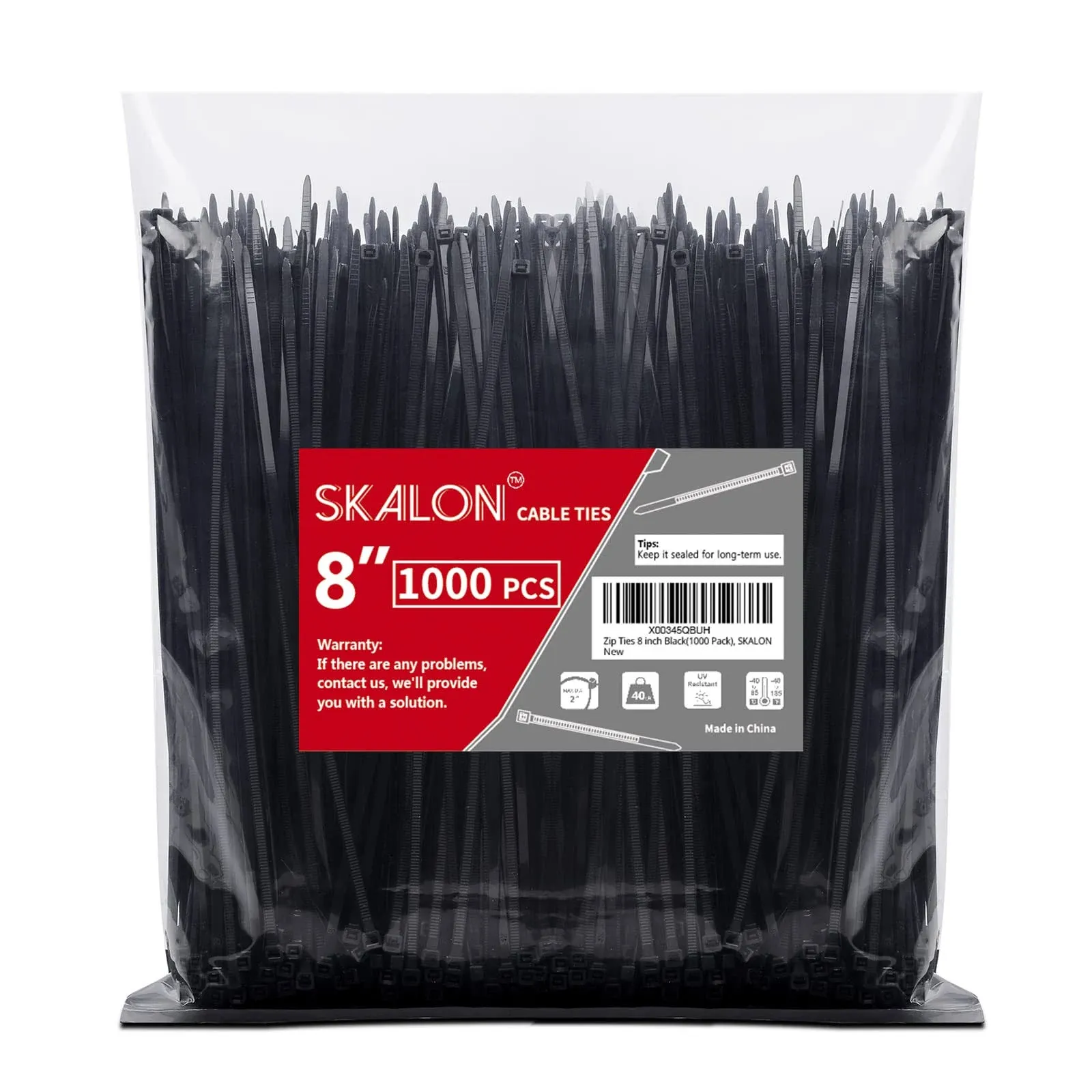 Zip Ties 8 inch 1000 Pack, 40lbs Tensile Strength, Black Cable Ties, Wire Ties ...