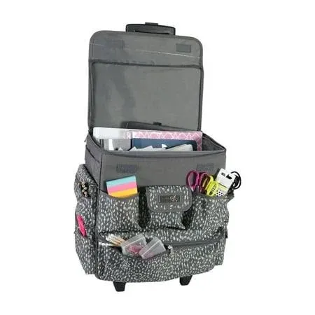 Teacher Rolling Tote, Grey &amp; White - Wheeled Teacher Tote Bag - Trolly for Teach