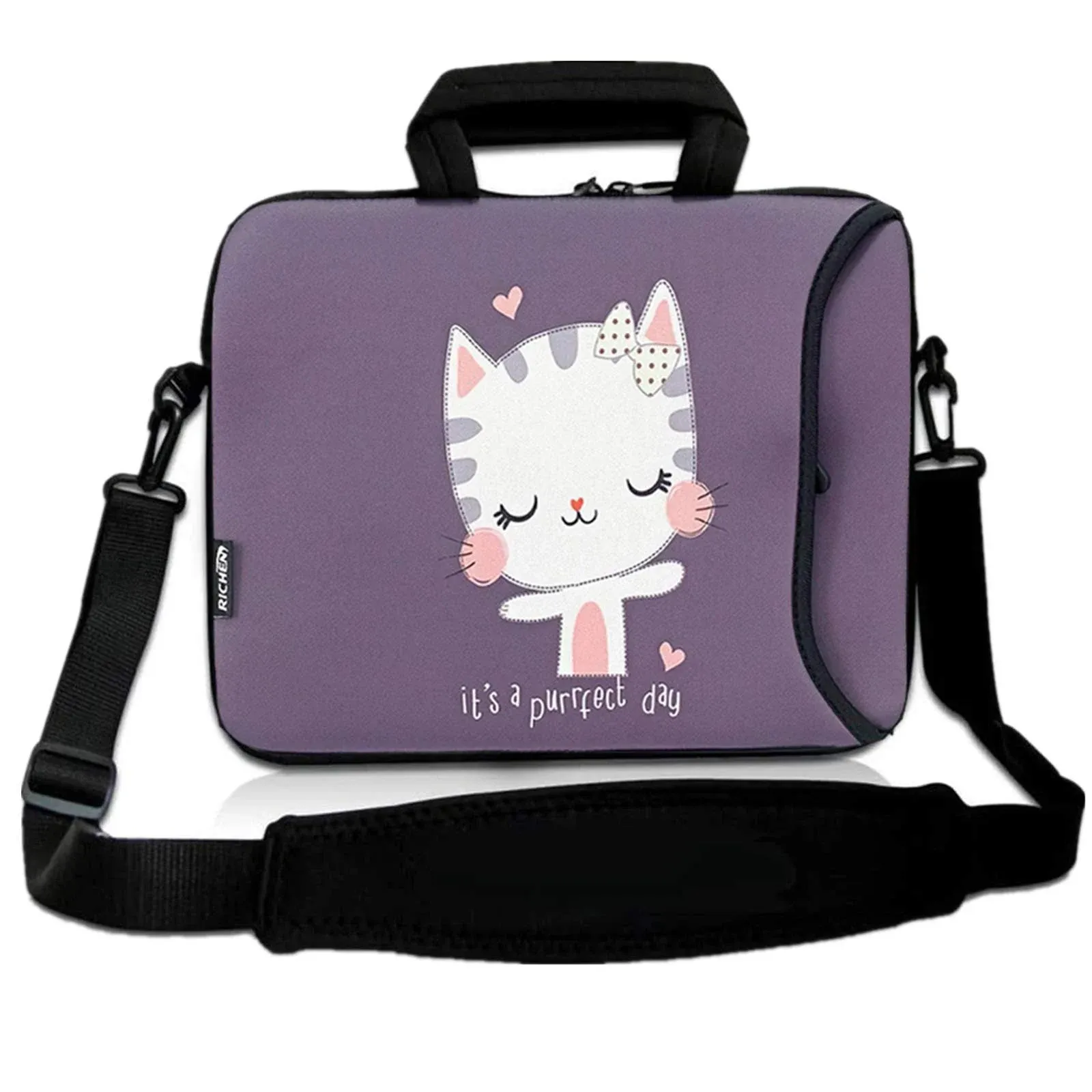 RICHEN 11 11.6 12 12.5 13 inches Case Laptop/Chromebook/Notebook PC Tablet Travel Case Neoprene Handle Sleeve with Shoulder (11-13.3 inch, Cute Cat)